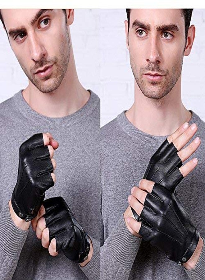 Wepop Fingerless Cosplay Gloves PU Faux Leather Outdoor Sport Half Finger Driving Glove for Men Women Teens (Fingerless, M) - Image 2